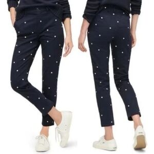 J. Crew AB649 Vintage Straight Navy Blue Polka Dot Wig Waisted Stretch Pants 26